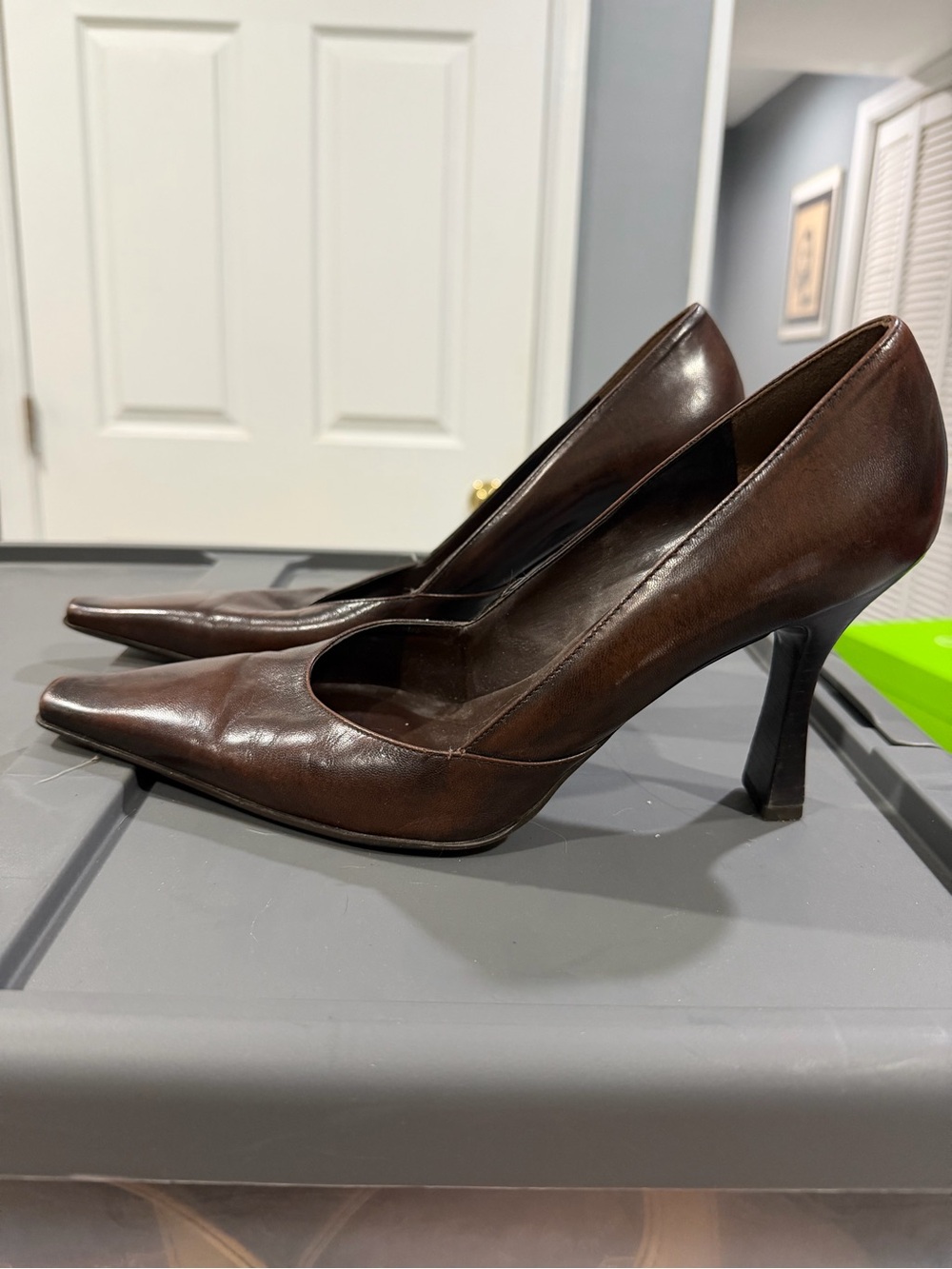 Vintage Aldo Brown Leather Square Pointed-Toe Pumps